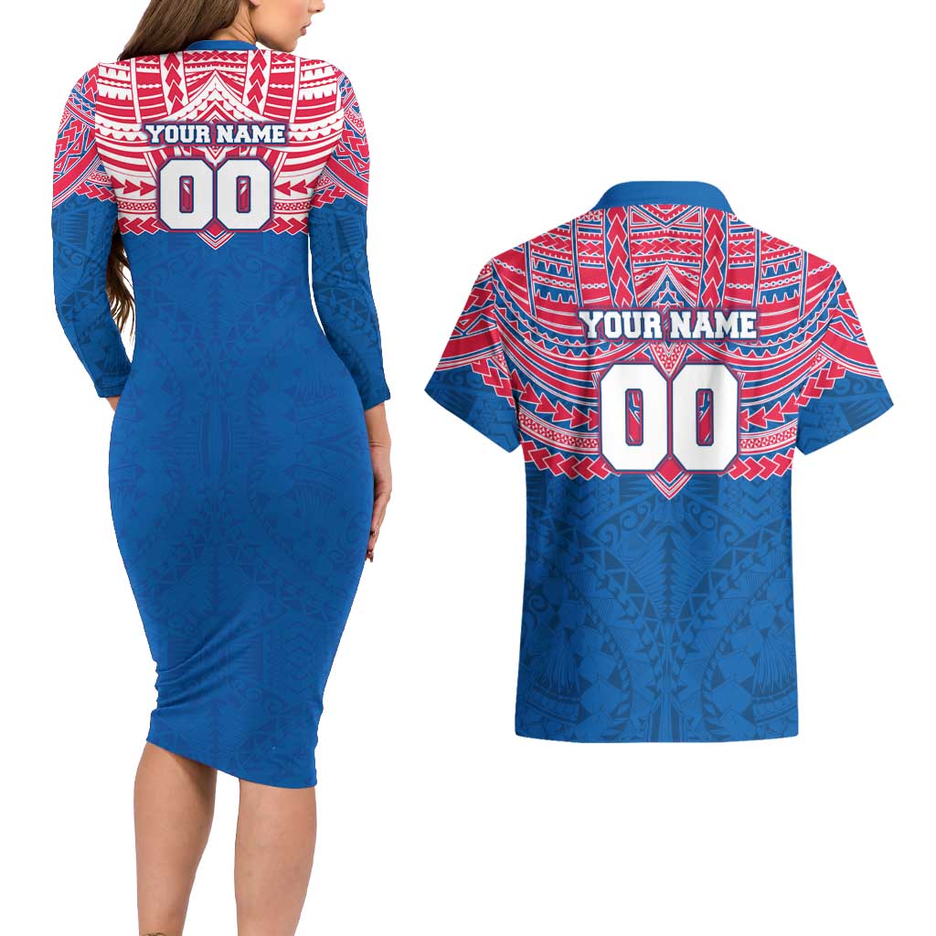 Personalized Western Bulldogs Couples Matching Long Sleeve Bodycon Dress and Hawaiian Shirt Polynesian Tribal Pattern Heritage Football
