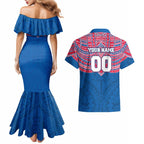 Personalized Western Bulldogs Couples Matching Mermaid Dress and Hawaiian Shirt Polynesian Tribal Pattern Heritage Football