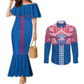 Personalized Western Bulldogs Couples Matching Mermaid Dress and Long Sleeve Button Shirt Polynesian Tribal Pattern Heritage Football