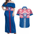 Personalized Western Bulldogs Couples Matching Off Shoulder Maxi Dress and Hawaiian Shirt Polynesian Tribal Pattern Heritage Football