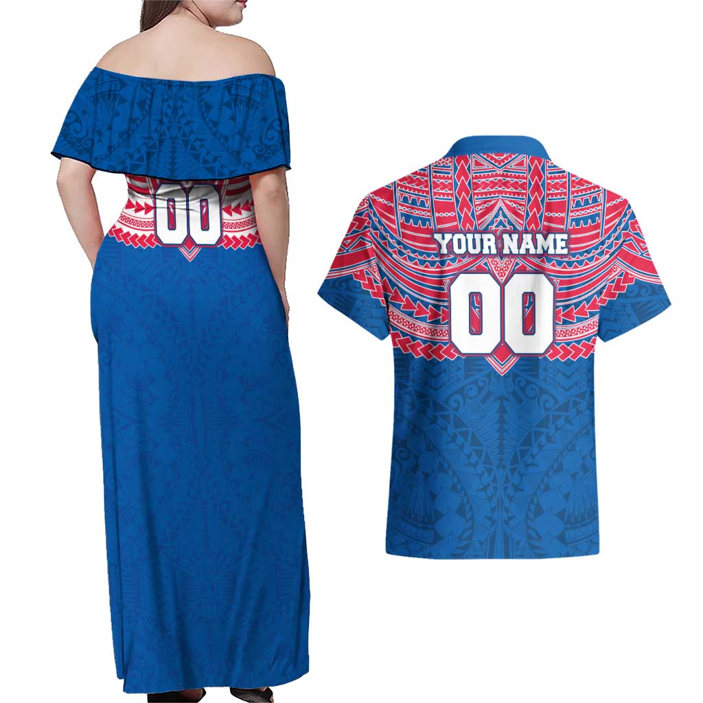 Personalized Western Bulldogs Couples Matching Off Shoulder Maxi Dress and Hawaiian Shirt Polynesian Tribal Pattern Heritage Football