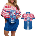 Personalized Western Bulldogs Couples Matching Off Shoulder Short Dress and Hawaiian Shirt Polynesian Tribal Pattern Heritage Football