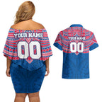Personalized Western Bulldogs Couples Matching Off Shoulder Short Dress and Hawaiian Shirt Polynesian Tribal Pattern Heritage Football
