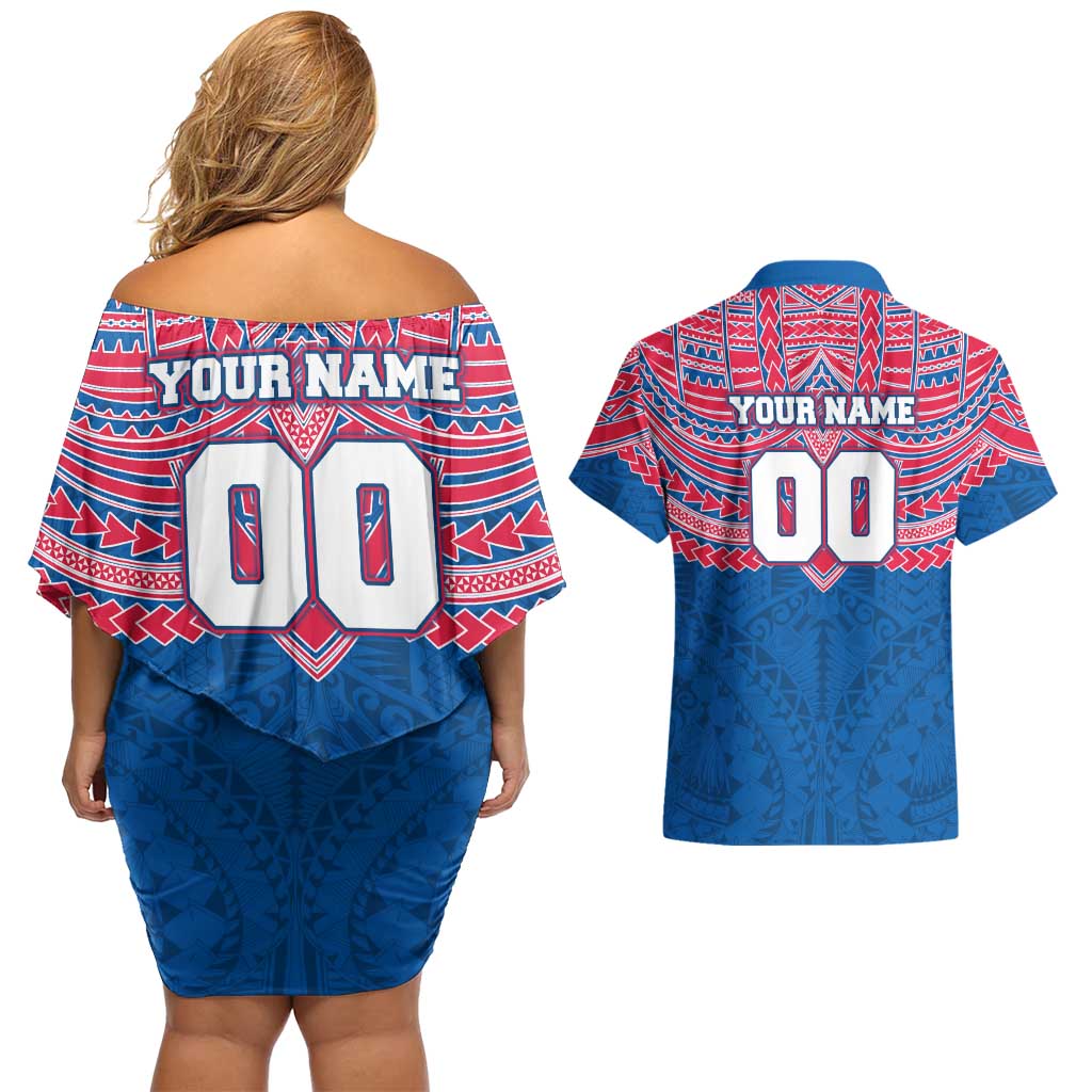 Personalized Western Bulldogs Couples Matching Off Shoulder Short Dress and Hawaiian Shirt Polynesian Tribal Pattern Heritage Football