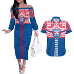 Personalized Western Bulldogs Couples Matching Off The Shoulder Long Sleeve Dress and Hawaiian Shirt Polynesian Tribal Pattern Heritage Football