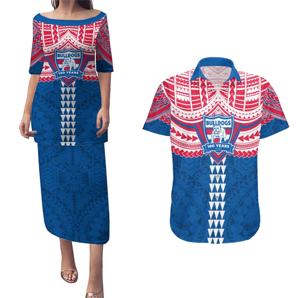 Personalized Western Bulldogs Couples Matching Puletasi and Hawaiian Shirt Polynesian Tribal Pattern Heritage Football