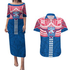 Personalized Western Bulldogs Couples Matching Puletasi and Hawaiian Shirt Polynesian Tribal Pattern Heritage Football
