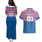 Personalized Western Bulldogs Couples Matching Puletasi and Hawaiian Shirt Polynesian Tribal Pattern Heritage Football