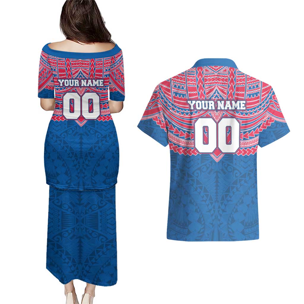 Personalized Western Bulldogs Couples Matching Puletasi and Hawaiian Shirt Polynesian Tribal Pattern Heritage Football