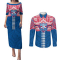 Personalized Western Bulldogs Couples Matching Puletasi and Long Sleeve Button Shirt Polynesian Tribal Pattern Heritage Football