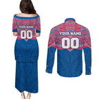 Personalized Western Bulldogs Couples Matching Puletasi and Long Sleeve Button Shirt Polynesian Tribal Pattern Heritage Football