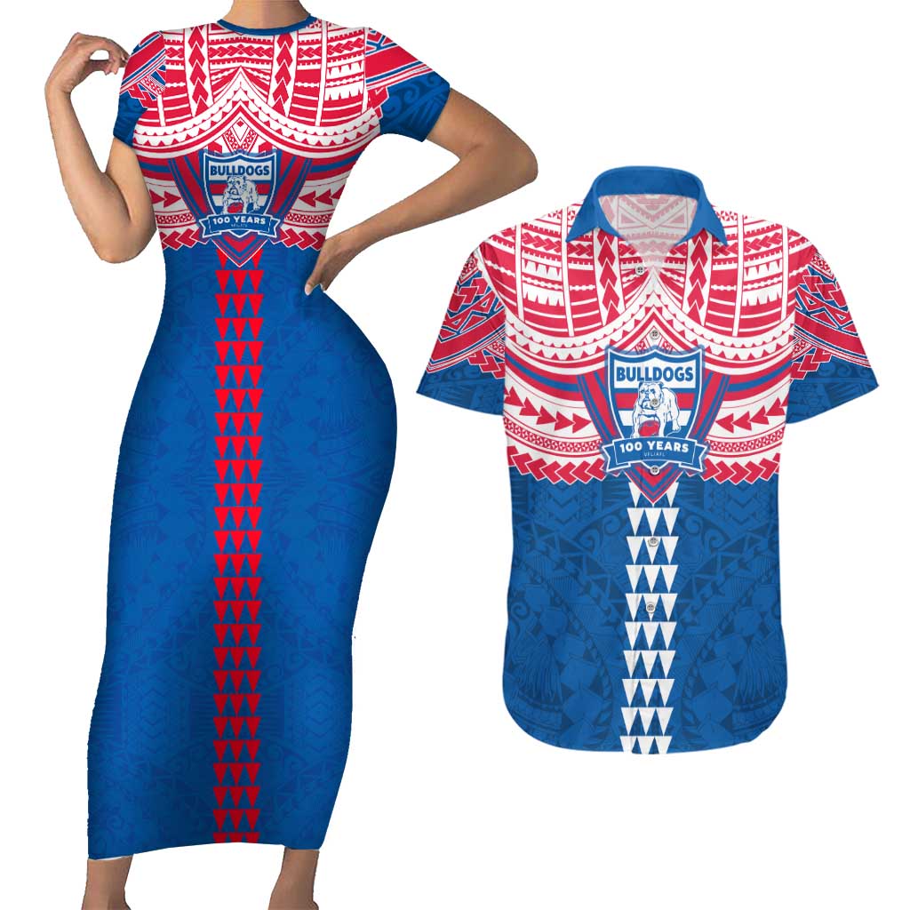 Personalized Western Bulldogs Couples Matching Short Sleeve Bodycon Dress and Hawaiian Shirt Polynesian Tribal Pattern Heritage Football