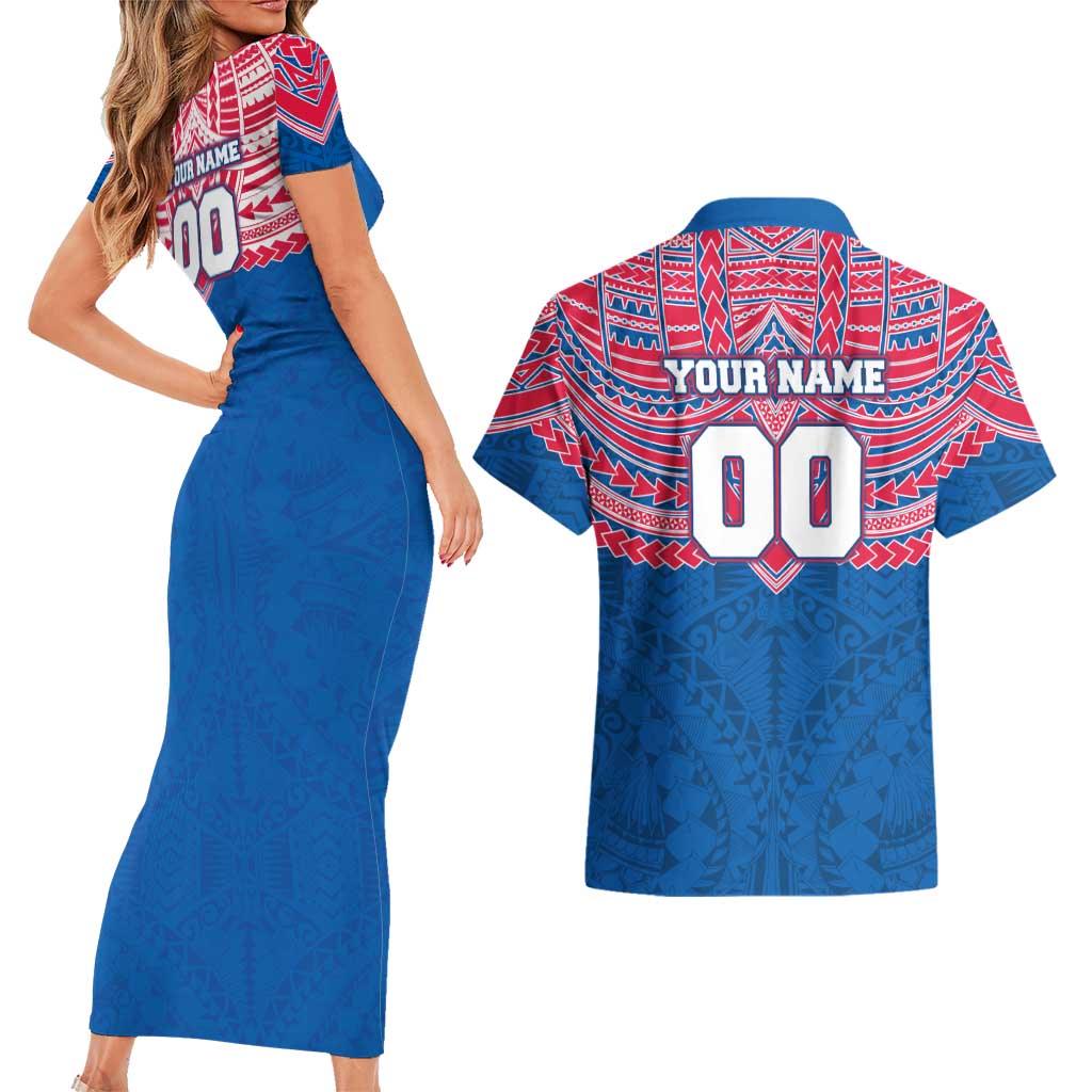 Personalized Western Bulldogs Couples Matching Short Sleeve Bodycon Dress and Hawaiian Shirt Polynesian Tribal Pattern Heritage Football