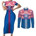 Personalized Western Bulldogs Couples Matching Short Sleeve Bodycon Dress and Long Sleeve Button Shirt Polynesian Tribal Pattern Heritage Football