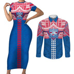 Personalized Western Bulldogs Couples Matching Short Sleeve Bodycon Dress and Long Sleeve Button Shirt Polynesian Tribal Pattern Heritage Football