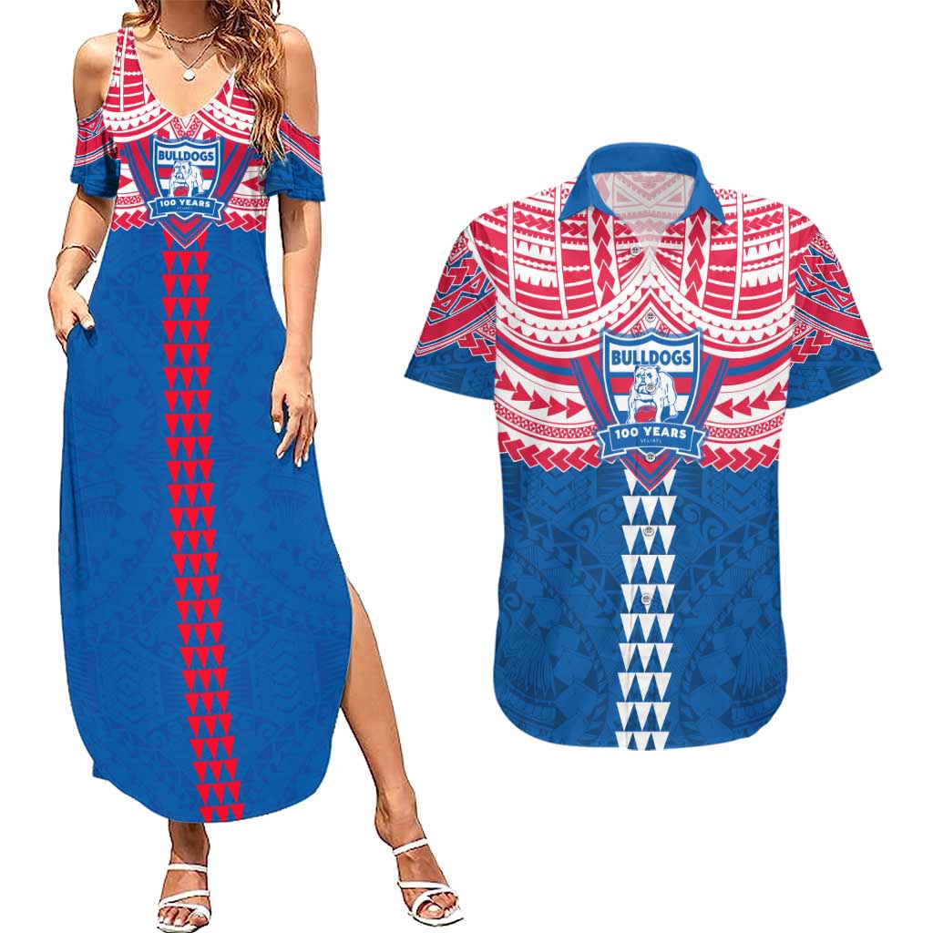 Personalized Western Bulldogs Couples Matching Summer Maxi Dress and Hawaiian Shirt Polynesian Tribal Pattern Heritage Football