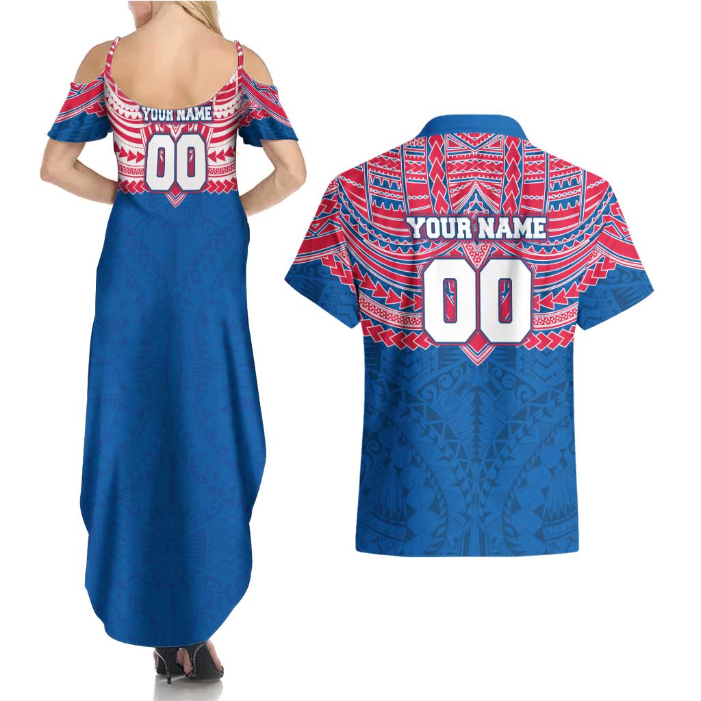 Personalized Western Bulldogs Couples Matching Summer Maxi Dress and Hawaiian Shirt Polynesian Tribal Pattern Heritage Football