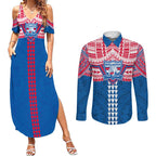 Personalized Western Bulldogs Couples Matching Summer Maxi Dress and Long Sleeve Button Shirt Polynesian Tribal Pattern Heritage Football