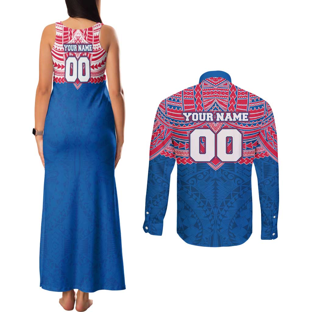 Personalized Western Bulldogs Couples Matching Tank Maxi Dress and Long Sleeve Button Shirt Polynesian Tribal Pattern Heritage Football