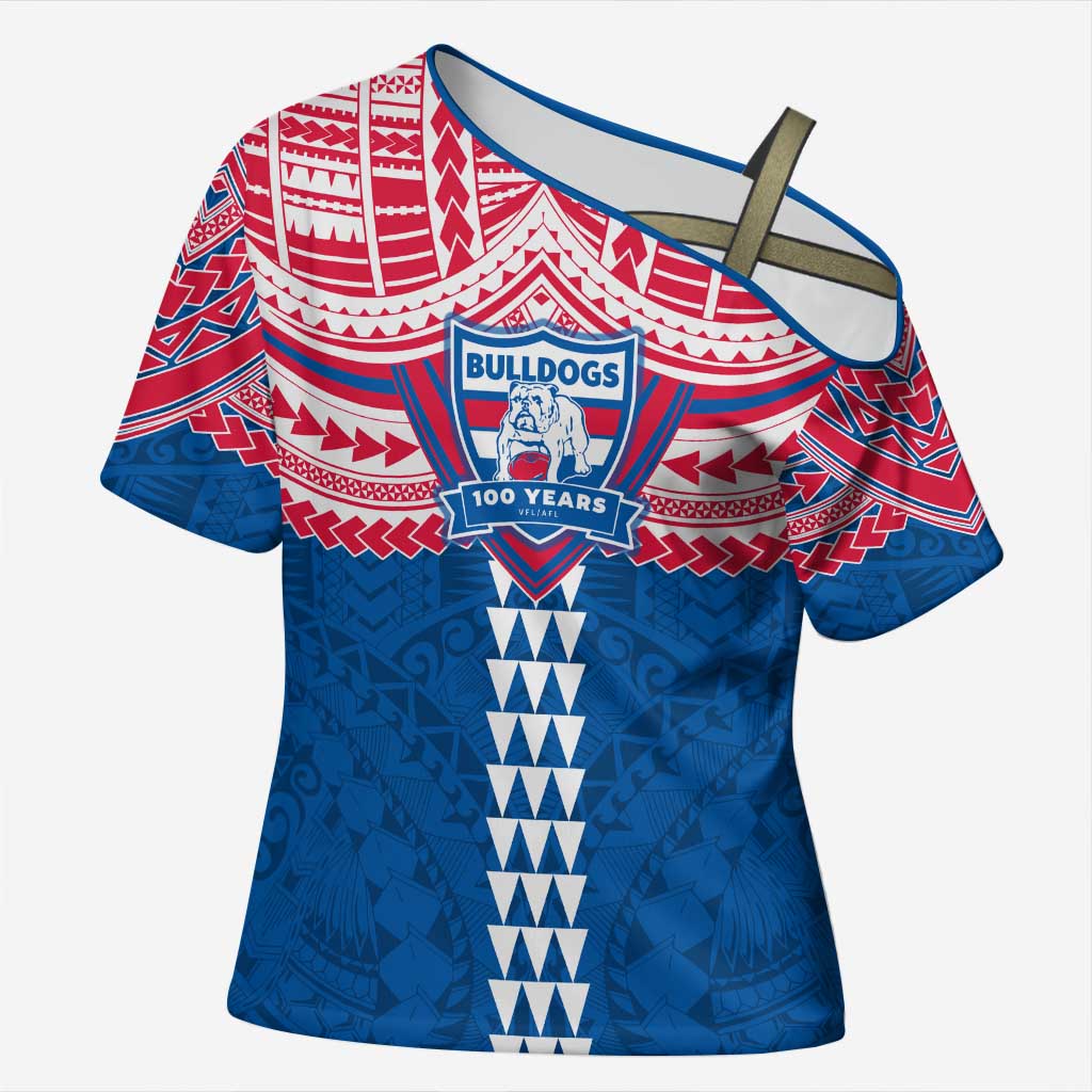 Personalized Western Bulldogs Cross Shoulder Shirt Polynesian Tribal Pattern Heritage Football