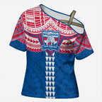 Personalized Western Bulldogs Cross Shoulder Shirt Polynesian Tribal Pattern Heritage Football