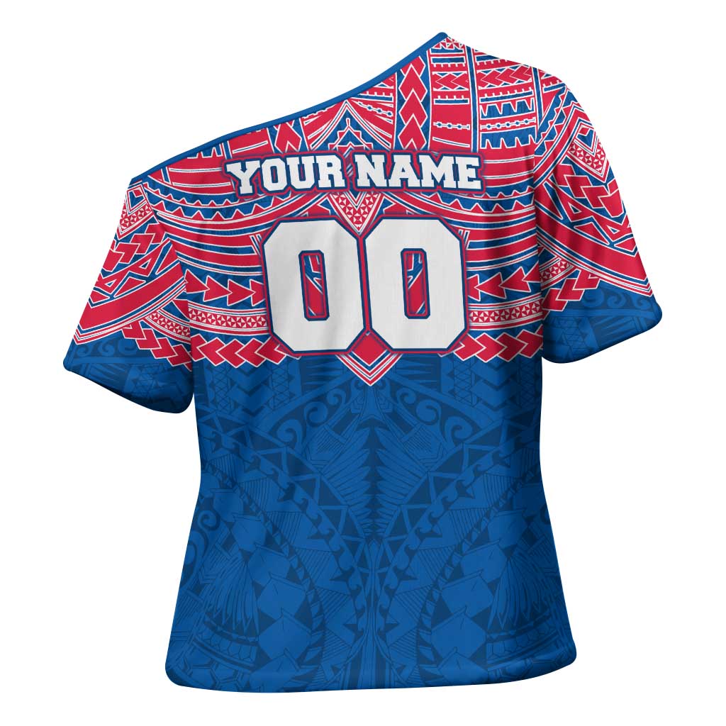 Personalized Western Bulldogs Cross Shoulder Shirt Polynesian Tribal Pattern Heritage Football
