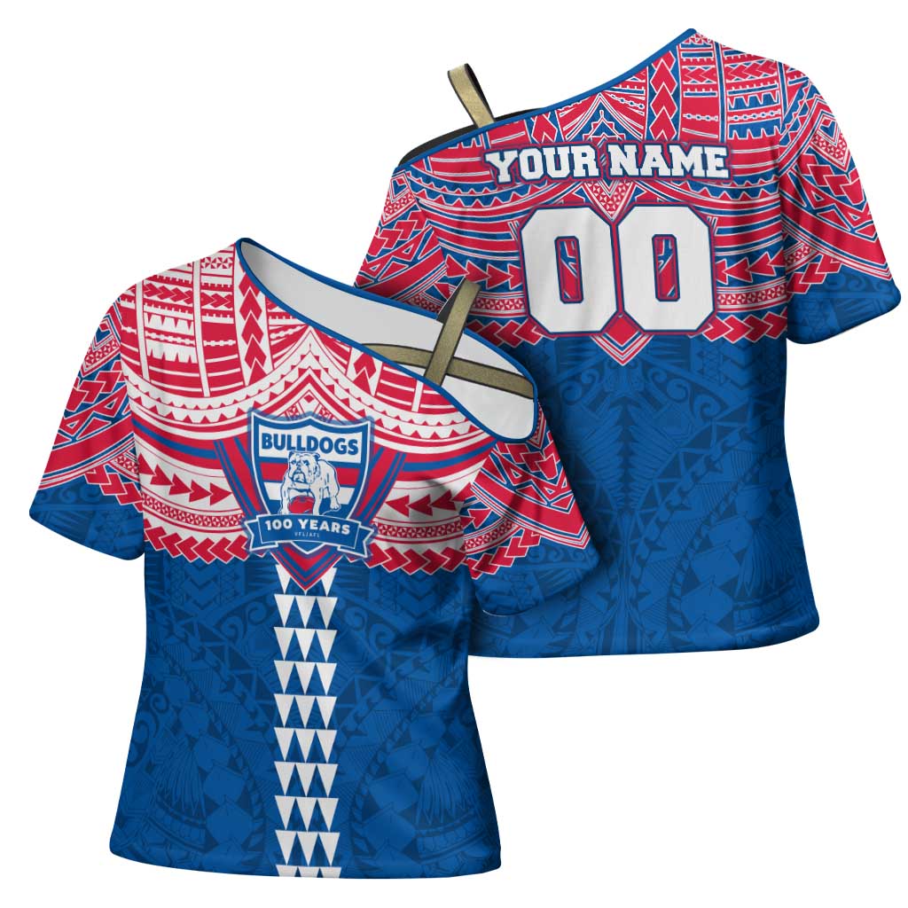 Personalized Western Bulldogs Cross Shoulder Shirt Polynesian Tribal Pattern Heritage Football