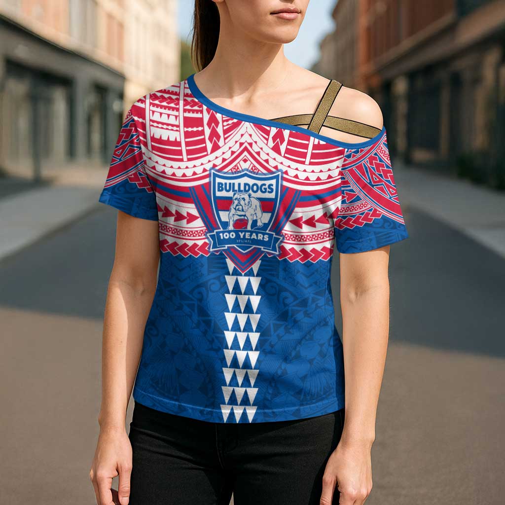 Personalized Western Bulldogs Cross Shoulder Shirt Polynesian Tribal Pattern Heritage Football
