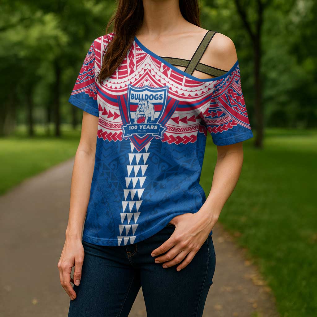 Personalized Western Bulldogs Cross Shoulder Shirt Polynesian Tribal Pattern Heritage Football