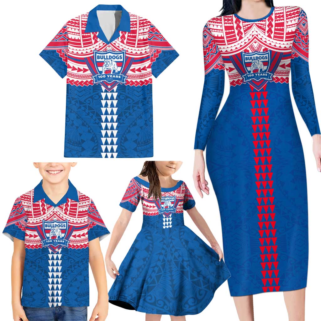 Personalized Western Bulldogs Family Matching Long Sleeve Bodycon Dress and Hawaiian Shirt Polynesian Tribal Pattern Heritage Football