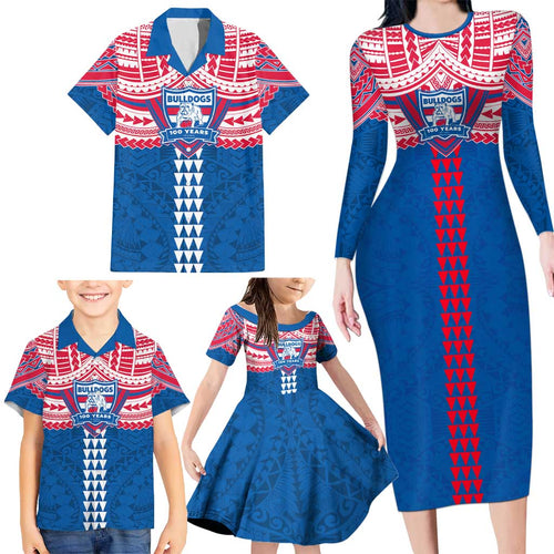 Personalized Western Bulldogs Family Matching Long Sleeve Bodycon Dress and Hawaiian Shirt Polynesian Tribal Pattern Heritage Football