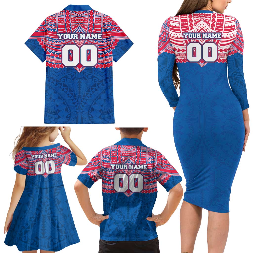 Personalized Western Bulldogs Family Matching Long Sleeve Bodycon Dress and Hawaiian Shirt Polynesian Tribal Pattern Heritage Football