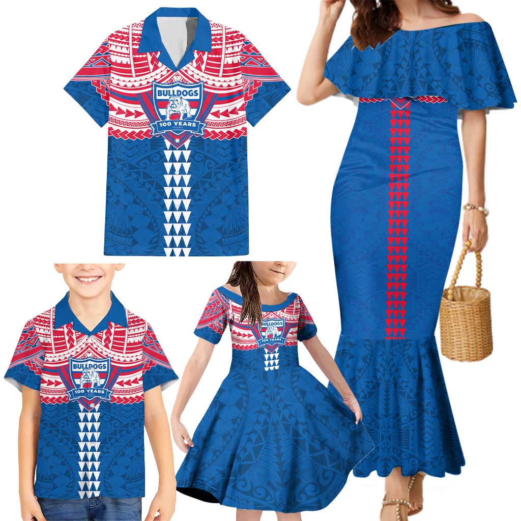 Personalized Western Bulldogs Family Matching Mermaid Dress and Hawaiian Shirt Polynesian Tribal Pattern Heritage Football