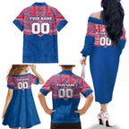 Personalized Western Bulldogs Family Matching Off The Shoulder Long Sleeve Dress and Hawaiian Shirt Polynesian Tribal Pattern Heritage Football