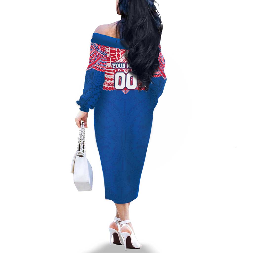 Personalized Western Bulldogs Family Matching Off The Shoulder Long Sleeve Dress and Hawaiian Shirt Polynesian Tribal Pattern Heritage Football