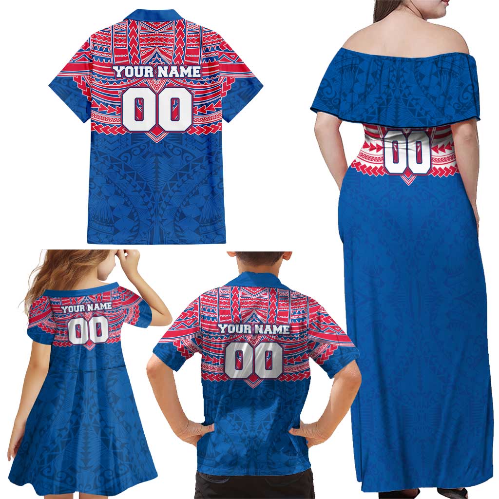 Personalized Western Bulldogs Family Matching Off Shoulder Maxi Dress and Hawaiian Shirt Polynesian Tribal Pattern Heritage Football