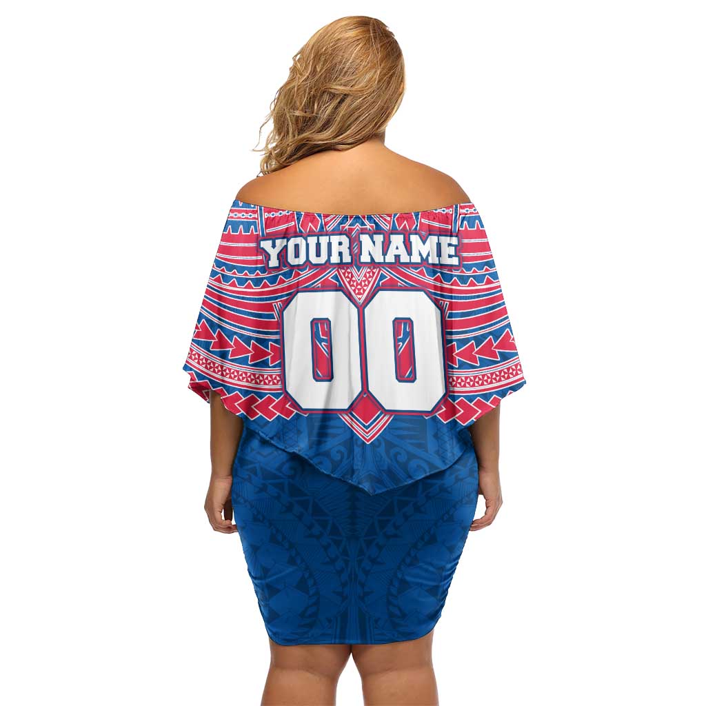Personalized Western Bulldogs Family Matching Off Shoulder Short Dress and Hawaiian Shirt Polynesian Tribal Pattern Heritage Football