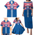 Personalized Western Bulldogs Family Matching Puletasi and Hawaiian Shirt Polynesian Tribal Pattern Heritage Football