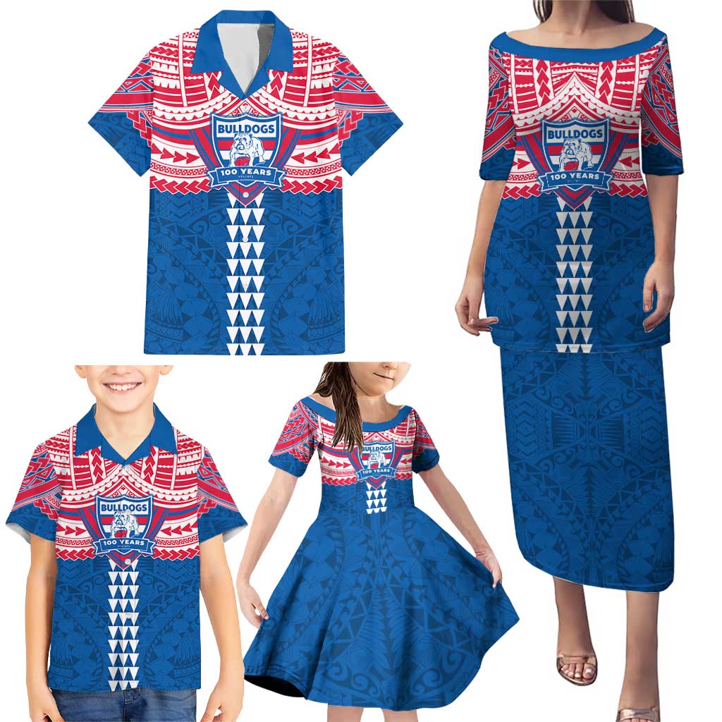 Personalized Western Bulldogs Family Matching Puletasi and Hawaiian Shirt Polynesian Tribal Pattern Heritage Football