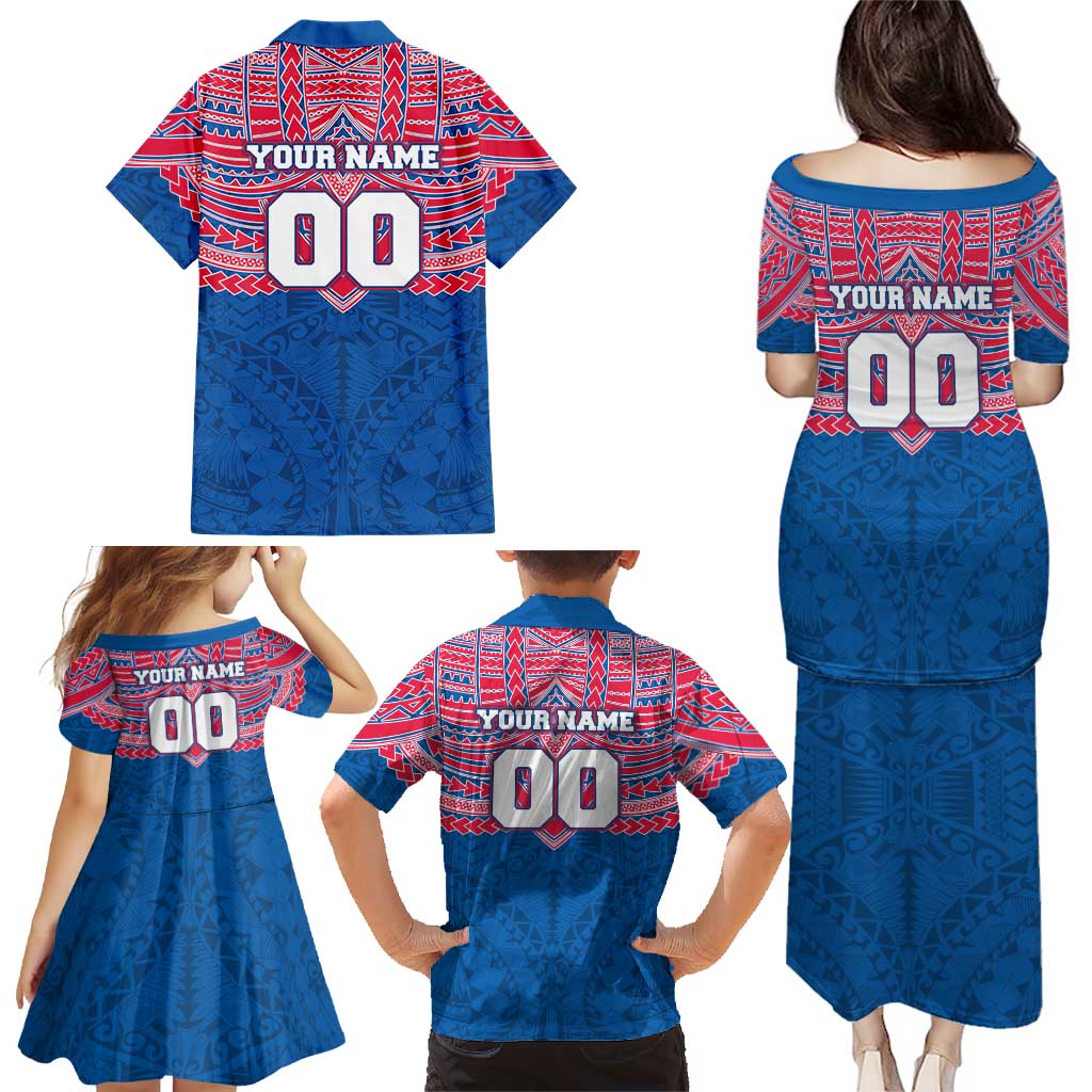 Personalized Western Bulldogs Family Matching Puletasi and Hawaiian Shirt Polynesian Tribal Pattern Heritage Football