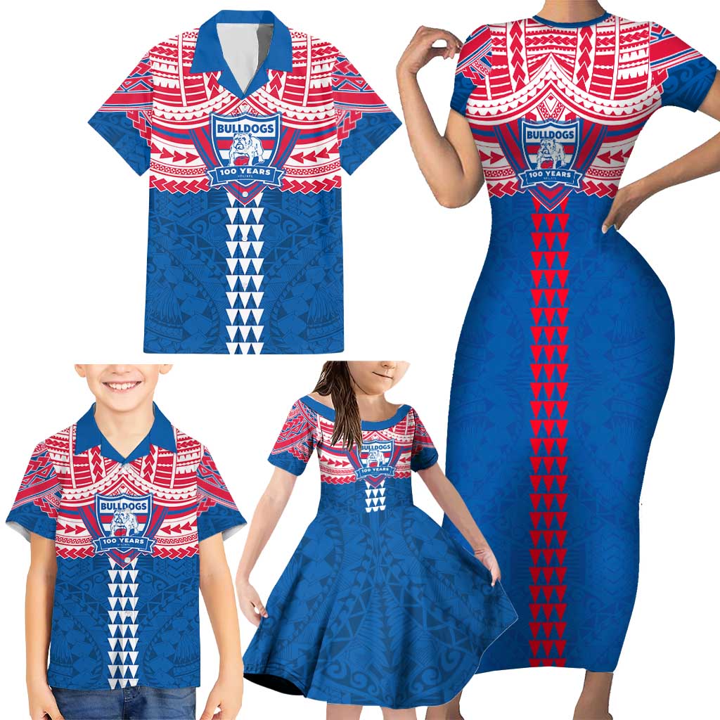 Personalized Western Bulldogs Family Matching Short Sleeve Bodycon Dress and Hawaiian Shirt Polynesian Tribal Pattern Heritage Football