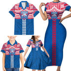 Personalized Western Bulldogs Family Matching Short Sleeve Bodycon Dress and Hawaiian Shirt Polynesian Tribal Pattern Heritage Football