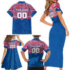 Personalized Western Bulldogs Family Matching Short Sleeve Bodycon Dress and Hawaiian Shirt Polynesian Tribal Pattern Heritage Football