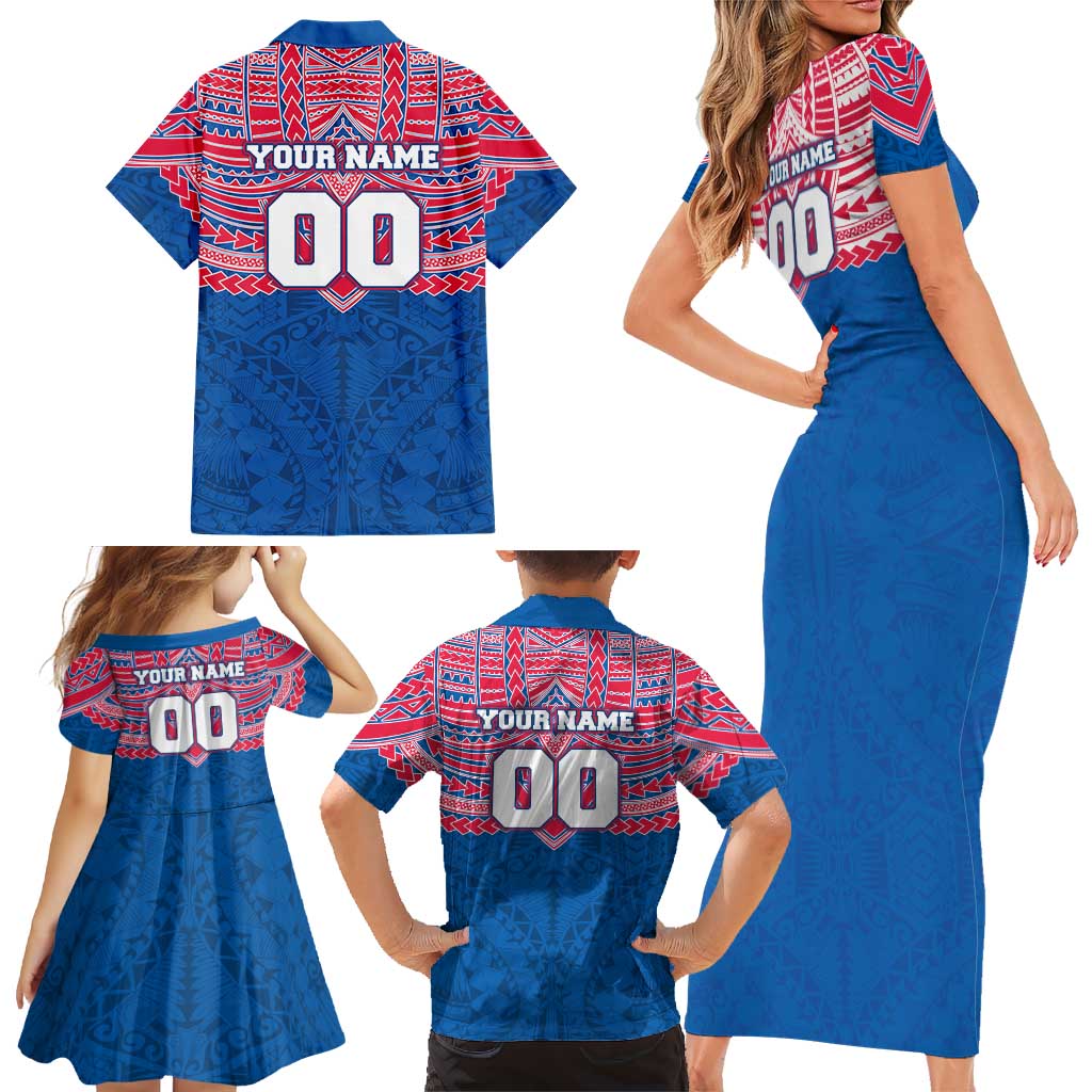Personalized Western Bulldogs Family Matching Short Sleeve Bodycon Dress and Hawaiian Shirt Polynesian Tribal Pattern Heritage Football