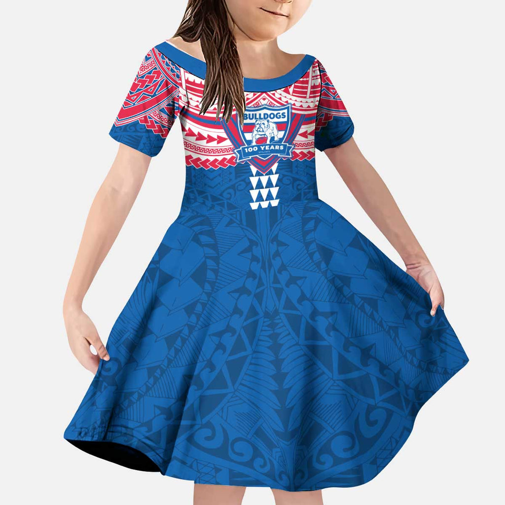 Personalized Western Bulldogs Kid Short Sleeve Dress Polynesian Tribal Pattern Heritage Football