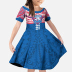 Personalized Western Bulldogs Kid Short Sleeve Dress Polynesian Tribal Pattern Heritage Football