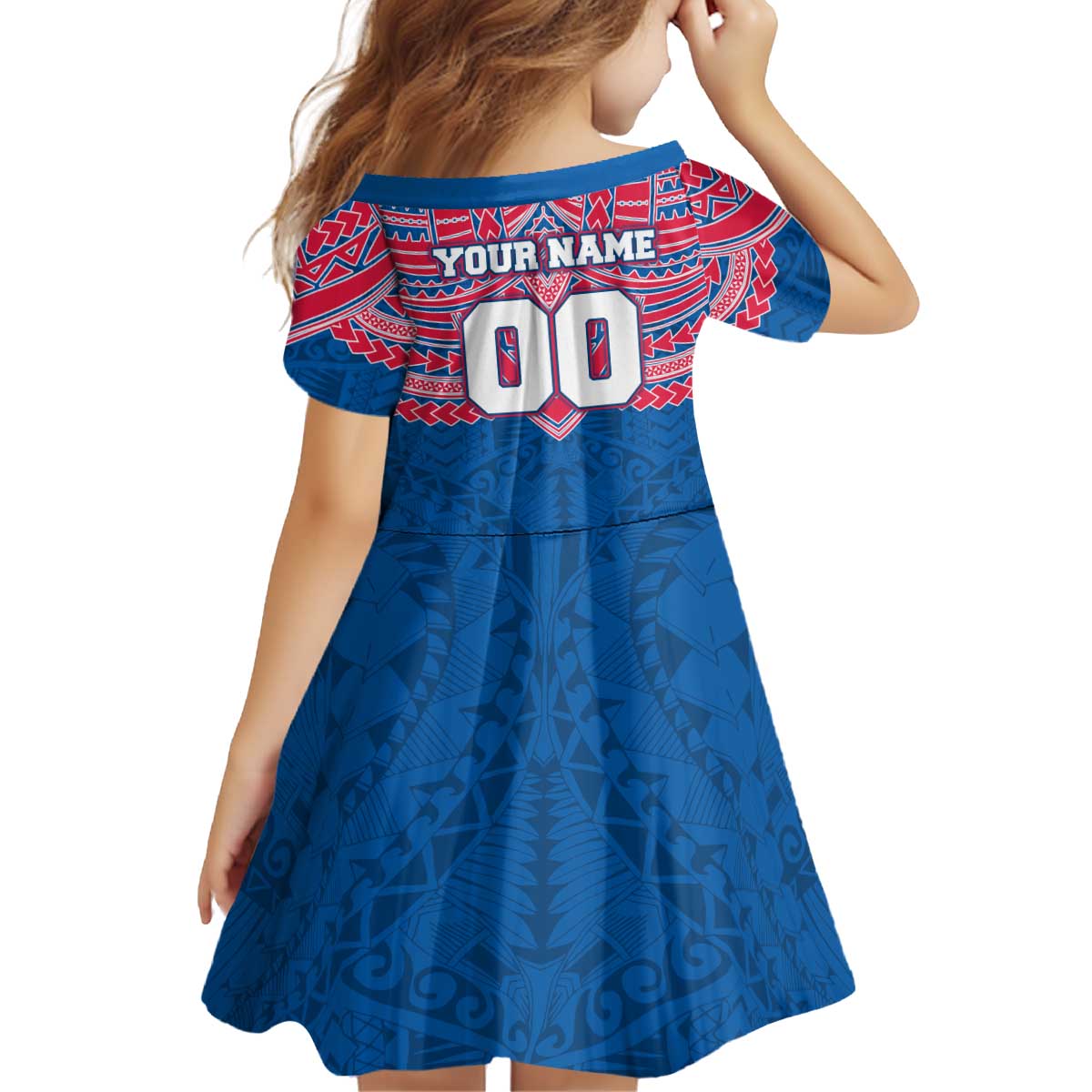Personalized Western Bulldogs Kid Short Sleeve Dress Polynesian Tribal Pattern Heritage Football