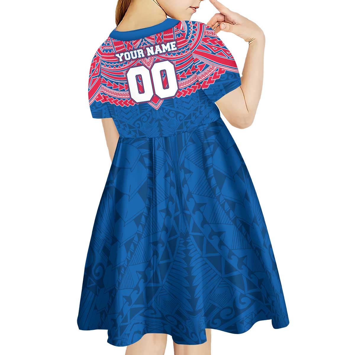 Personalized Western Bulldogs Kid Short Sleeve Dress Polynesian Tribal Pattern Heritage Football