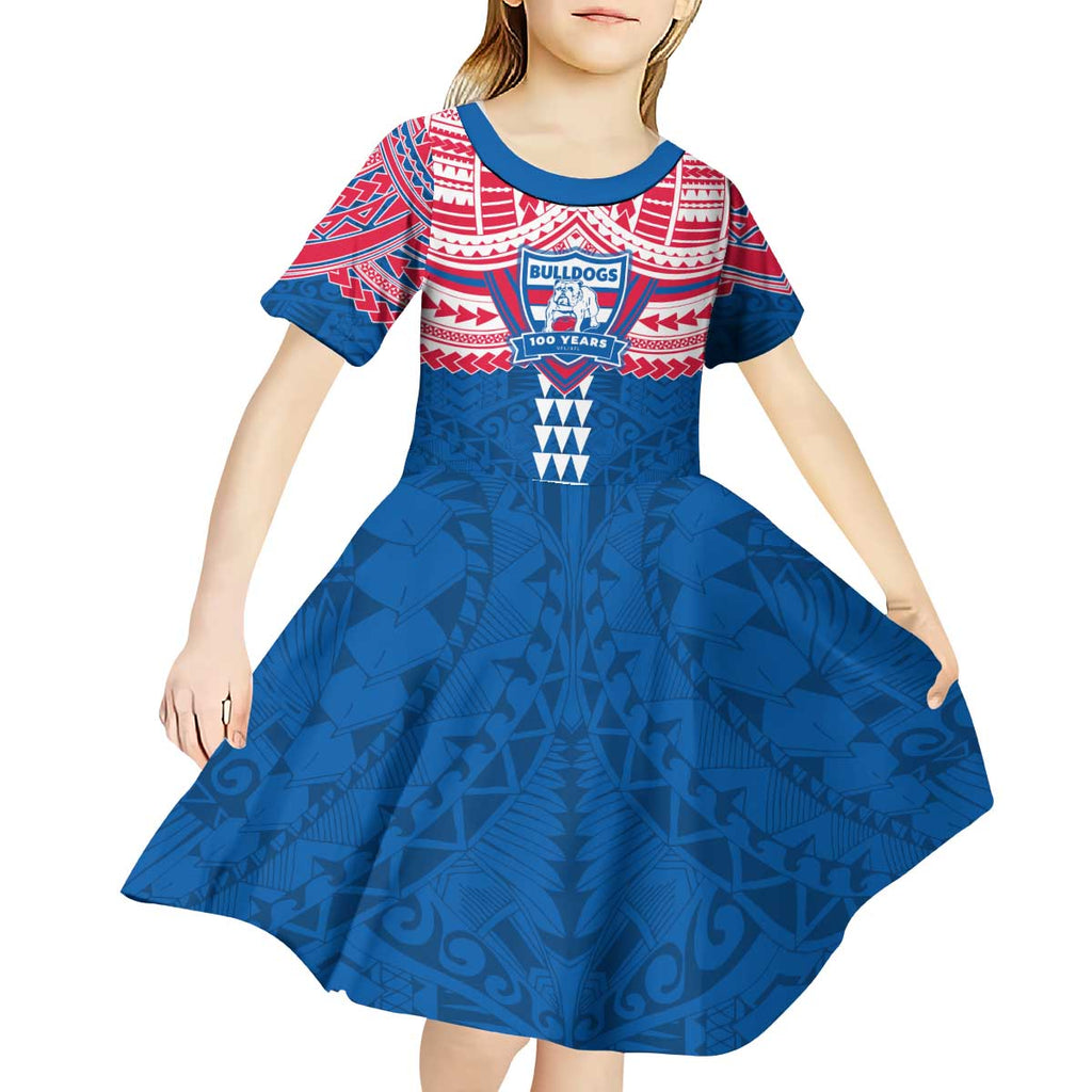 Personalized Western Bulldogs Kid Short Sleeve Dress Polynesian Tribal Pattern Heritage Football