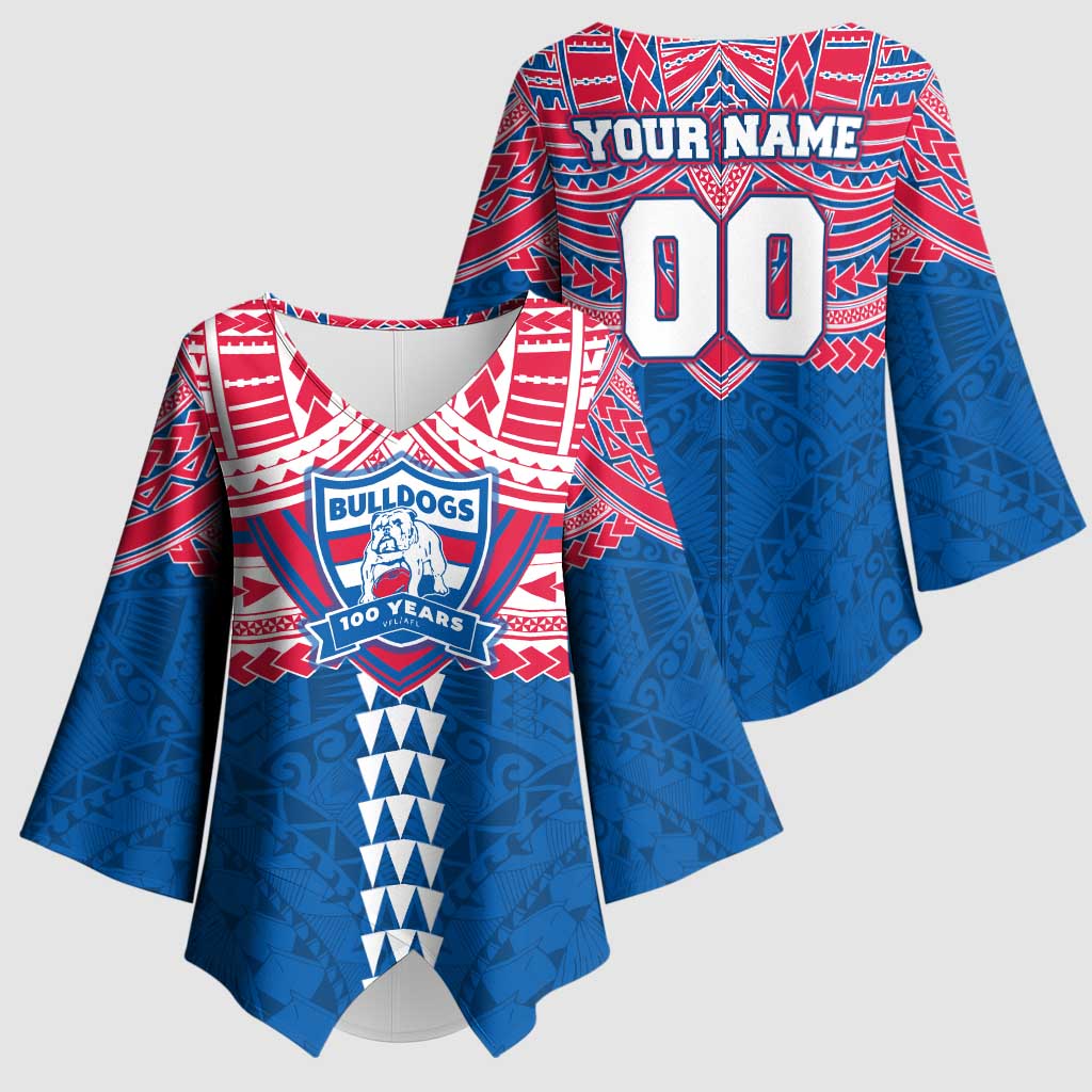 Personalized Western Bulldogs Kimono Sleeve Blouse Polynesian Tribal Pattern Heritage Football